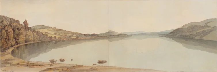 Lake Windermere, 1786 (wc med penn og blekk på papir)
